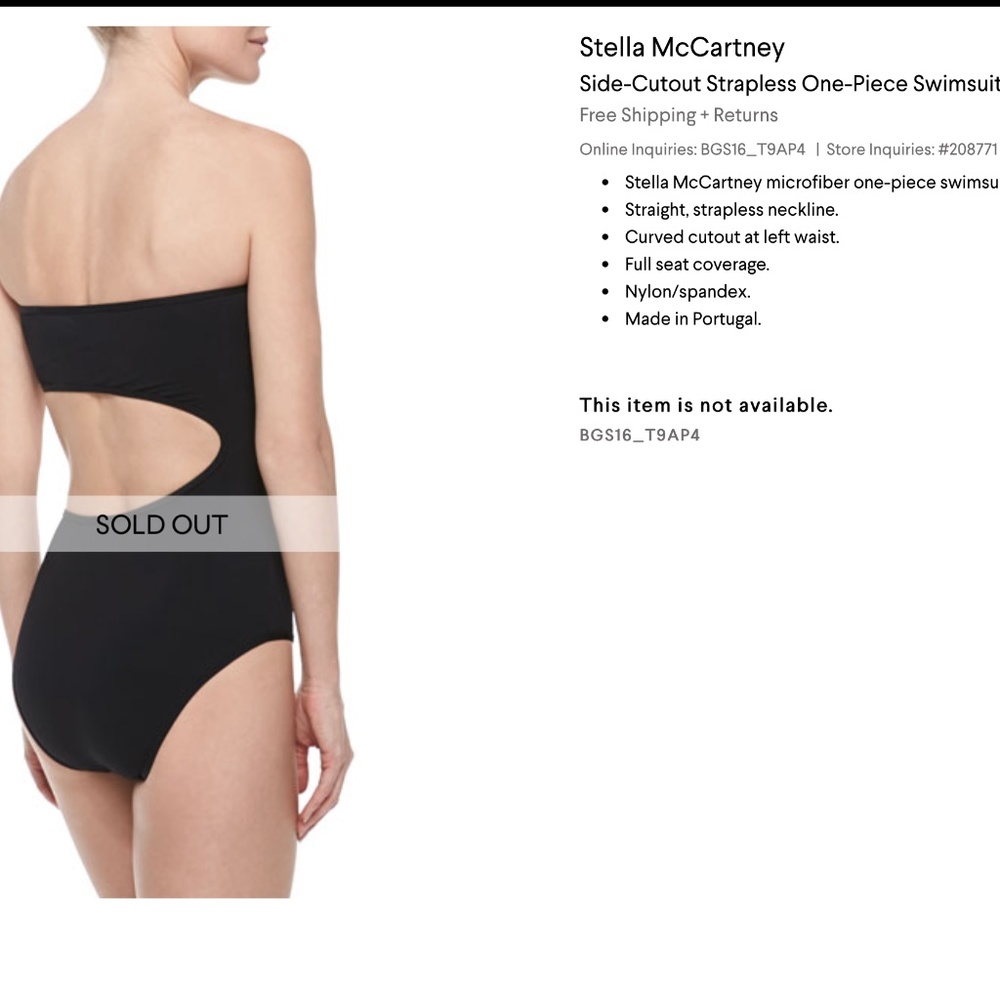 Stella McCartney Side-Cutout Strapless One-Piece Swimsuit Size Small